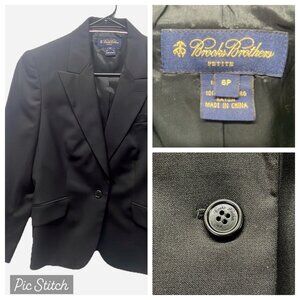 Brooks Brothers Womens 6P Black Wool Blend Lined Blazer Petite
